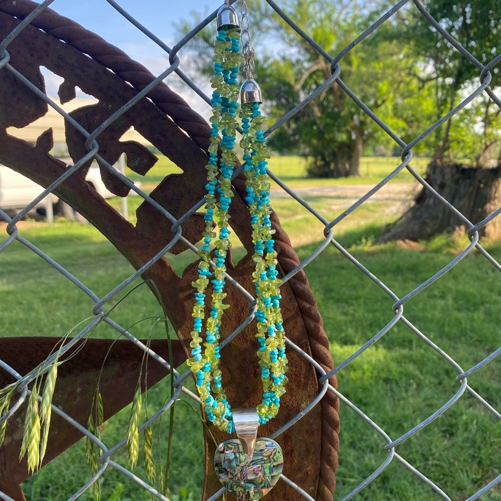 Mine Finds by Jay King Turquoise/Peridot Nugget Necklace with Abalone Heart